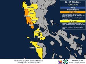 Southwest Monsoon to bring intense rainfall over Zambales, Bataan